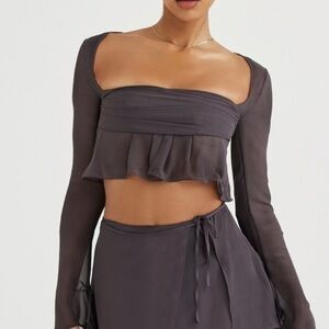 House of CB Charcoal Long Sleeve Crop Top